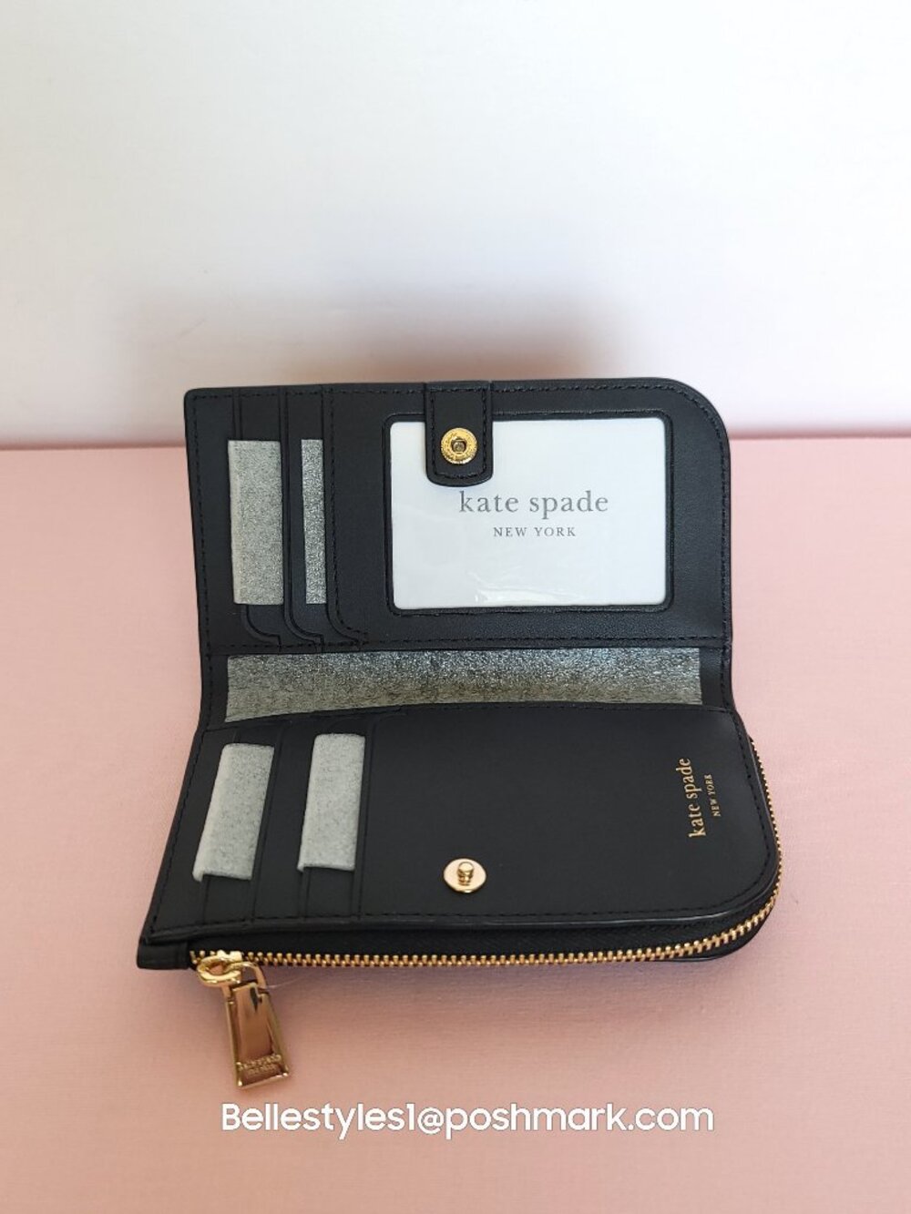 KATE SPADE Devin Pebbled Leather Small Bifold Wallet-Black color⭐ - Picture 14 of 16